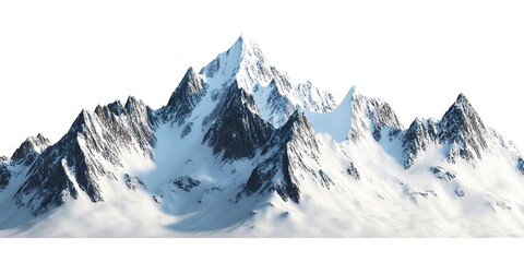 Majestic mountain peaks with snow-capped summits, cut out, isolated on white background