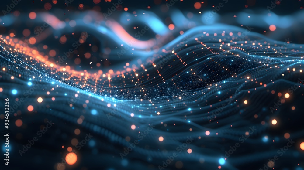 Poster an interstellar data landscape with glowing data nodes representing interconnected information repli