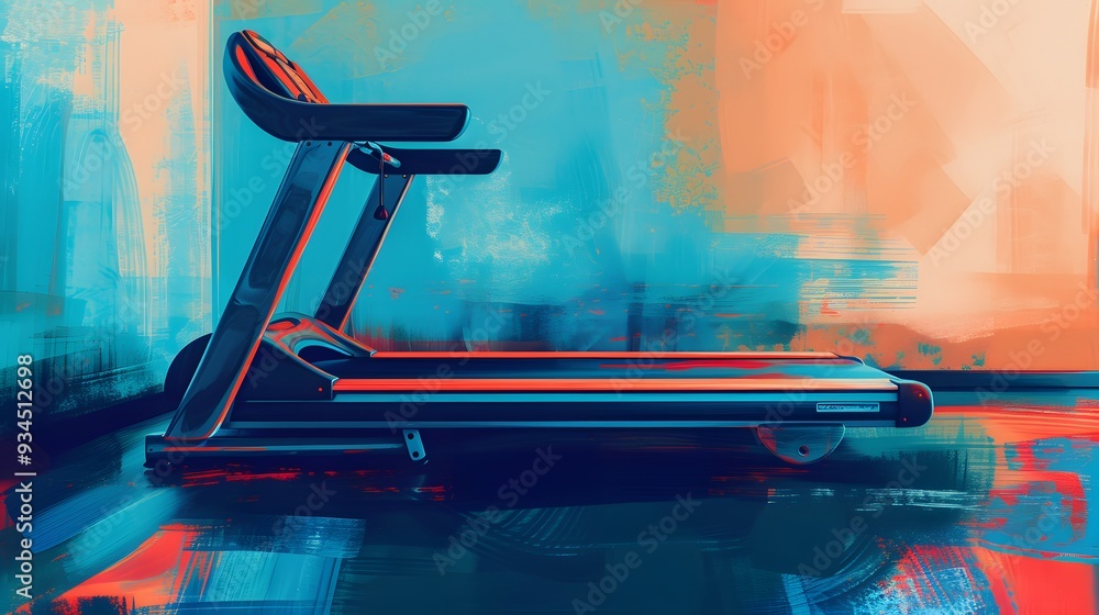 Poster artistic representation of a treadmill in an abstract style ai generated illustration