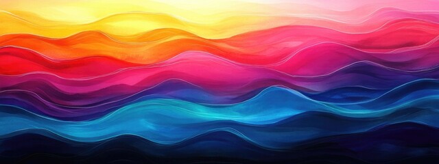 Fototapeta premium Watercolor illustration featuring a dark rainbow wavy gradient mesh Colorful neon office backdrop with bright horizontal lines Vibrant and smooth surface illustration depicting natural ocean waves