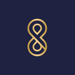 Obraz premium the logo consists of the letter P and number 8. Gold, abstract, outline and elegant.