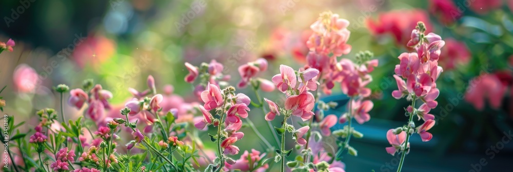 Canvas Prints lathyrus plants blooming in a garden container.