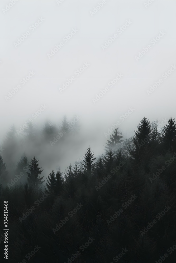 Poster background showing minimalistic macro shot of a foggy forest ai generated illustration