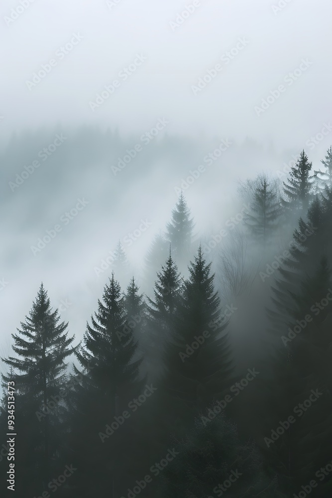 Poster background showing minimalistic macro shot of a foggy forest ai generated illustration