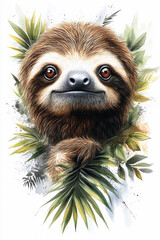 Obraz premium Double exposure Realistic Sloth with jungle foliage
