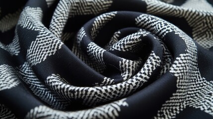 Blank black and white twill silk scarf mockup, top view