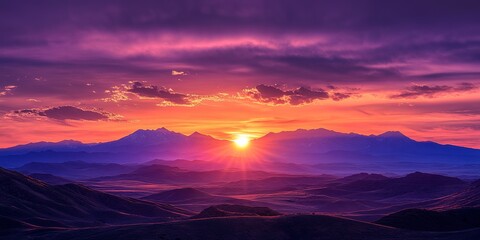 a sunset over mountains 