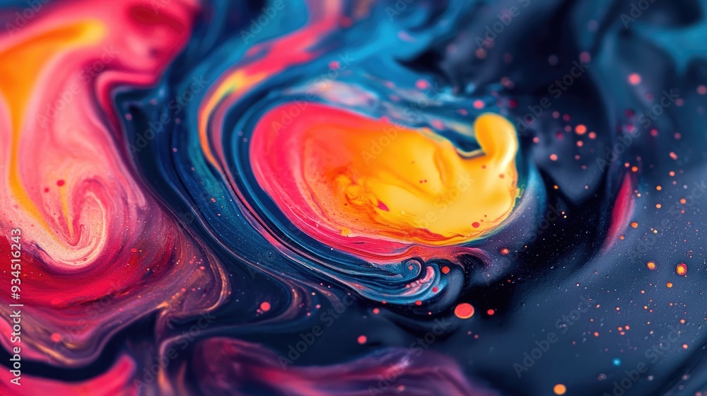 Poster abstract 3d rainbow paint swirling in a marble liquid circle, creating a dynamic background perfect 