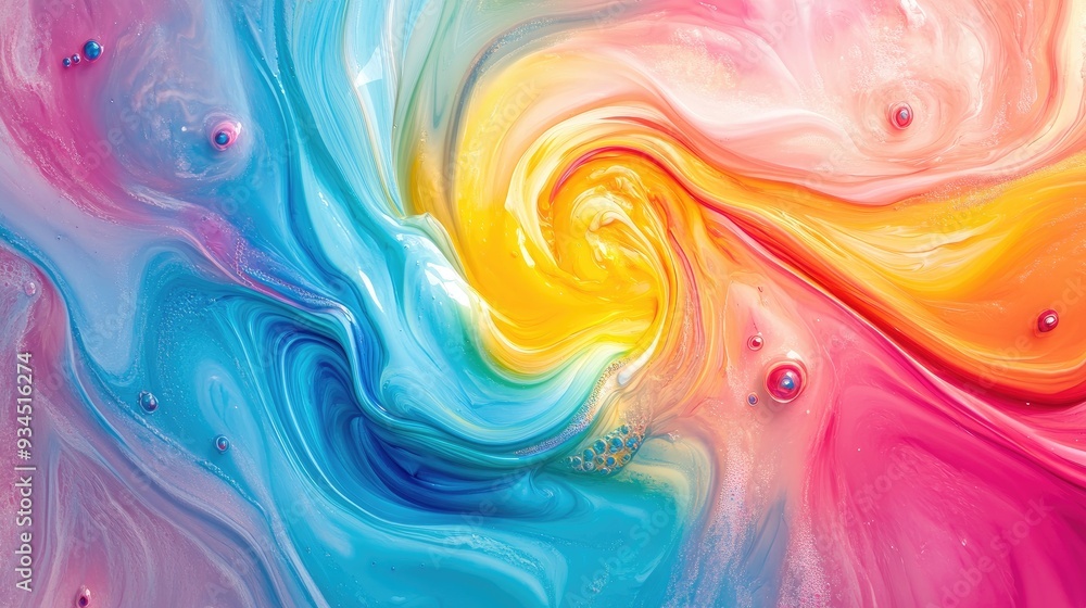 Poster abstract 3d rainbow paint swirling in a marble liquid circle, creating a dynamic background perfect 