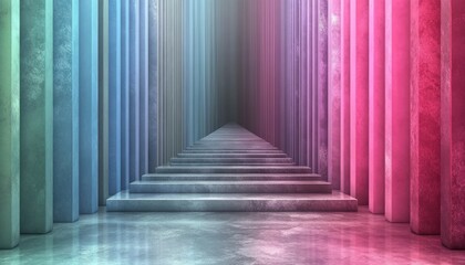 Concrete Staircase Leading to a Glowing Hallway