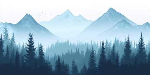 Fototapeta premium Vector illustration of mountains and forest woodland background texture