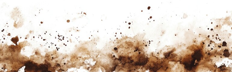 Fototapeta premium Watercolor illustration featuring an abstract brown coffee grunge background Handcrafted abstract art with brown paint patterns Coffee stains blobs and droplets on white paper