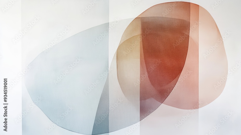 Poster delicate minimalist art with transparent overlapping shapes, subtly arranged on a white background