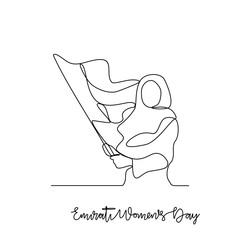 One continuous line drawing of Emirati Women’s Day celebration vector illustration. Emirati Women's Day in simple linear concept vector design. UAE National day celebration design vector in August. 