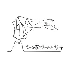 One continuous line drawing of Emirati Women’s Day celebration vector illustration. Emirati Women's Day in simple linear concept vector design. UAE National day celebration design vector in August. 