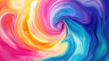 Dynamic 3D aesthetic of swirling rainbow paint, forming a marble liquid circle background, ideal for artistic projects