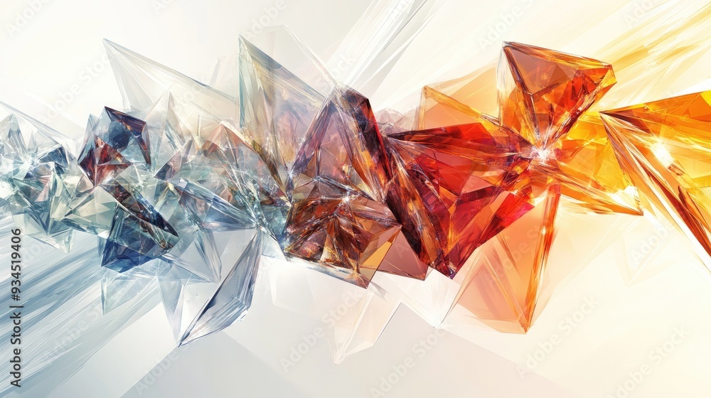 Poster elegant abstract composition of overlapping transparent diamonds and jewels, creating a vibrant visu
