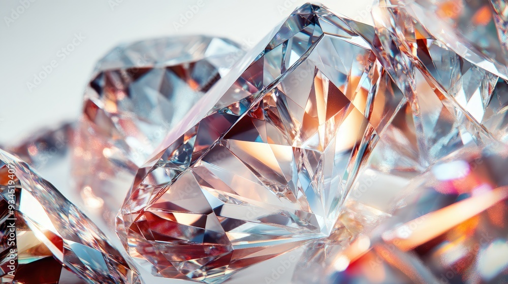 Poster elegant abstract composition of overlapping transparent diamonds and jewels, creating a vibrant visu