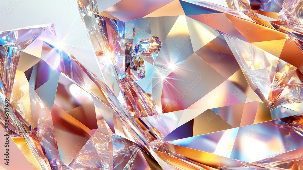 Poster elegant abstract composition of overlapping transparent diamonds and jewels, creating a vibrant visu
