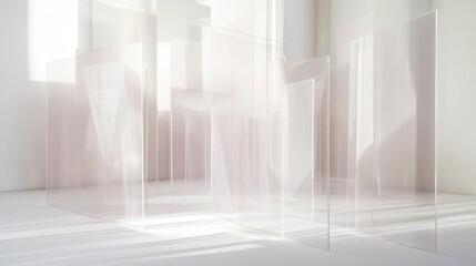 Fototapeta premium Elegant minimalist composition of transparent geometric forms, arranged delicately on a clean white canvas