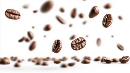 Obraz premium Fresh roasted coffee beans and a cup of coffee isolated on white background