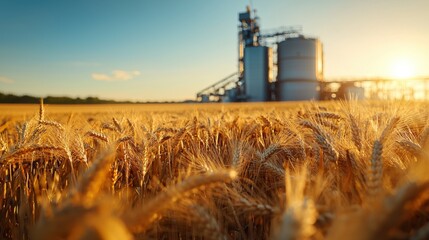 High-resolution DSLR shot of an ethanol processing plant, with a focus on the factory is intricate machinery and equipment. The factory is structure stands out prominently against the backdrop of