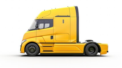 Naklejka premium A yellow semi-truck with black accents, isolated on a white background.