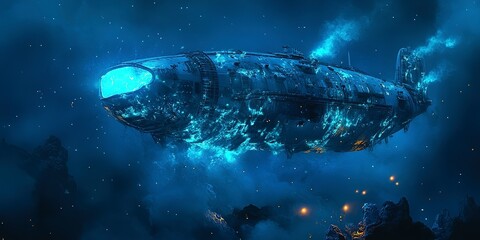 Fototapeta premium Submersible Exploration of Bioluminescent Abyssal Depths