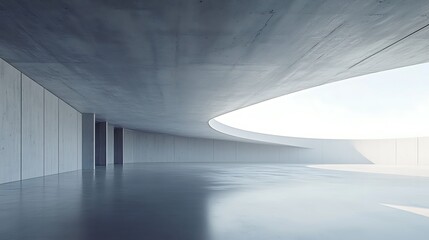 Modern, minimalist interior with a curved ceiling and a circular skylight.