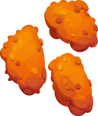 Cartoon chicken nuggets fast food snack with crispy golden-brown coating. Isolated vector perfectly fried poultry pieces, crunchy on the outside and tender inside. Street restaurant snacking or meal