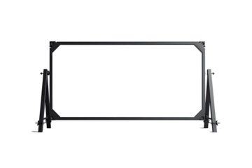 Black metal frame stand, isolated on a white background. Ideal for presentations, signage, exhibitions, or structural design projects. Ready-to-use design element.