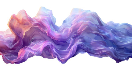 Obraz premium Abstract 3D illustration of flowing, wavy fabric-like forms in soft pink, purple, and blue hues, isolated on a white background. Ideal for creative design projects, modern art, or backgrounds.