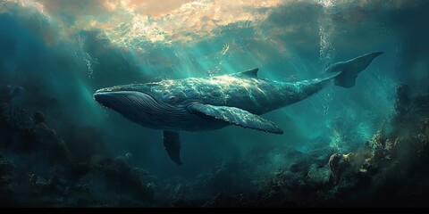The whale is underwater