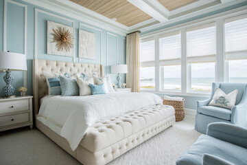 Elegant coastal-style bedroom with a soothing palette