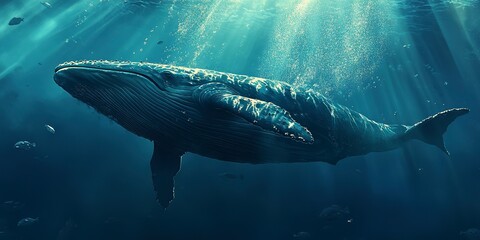 Naklejka premium The whale is underwater