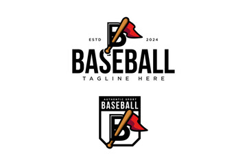 letter B with baseball bat stick and flag modern logo vector design collection for baseball sport club, tournament, t-shirt and merchandise designs  © salzcreative