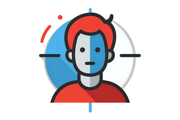 Abstract illustration of a person with a target overlay, featuring red and blue tones, isolated on a white background. Ideal for concepts related to identity, focus, and technology. Isolated 
