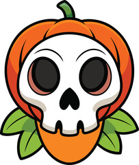 Fototapeta premium Halloween skull with pumpkin.