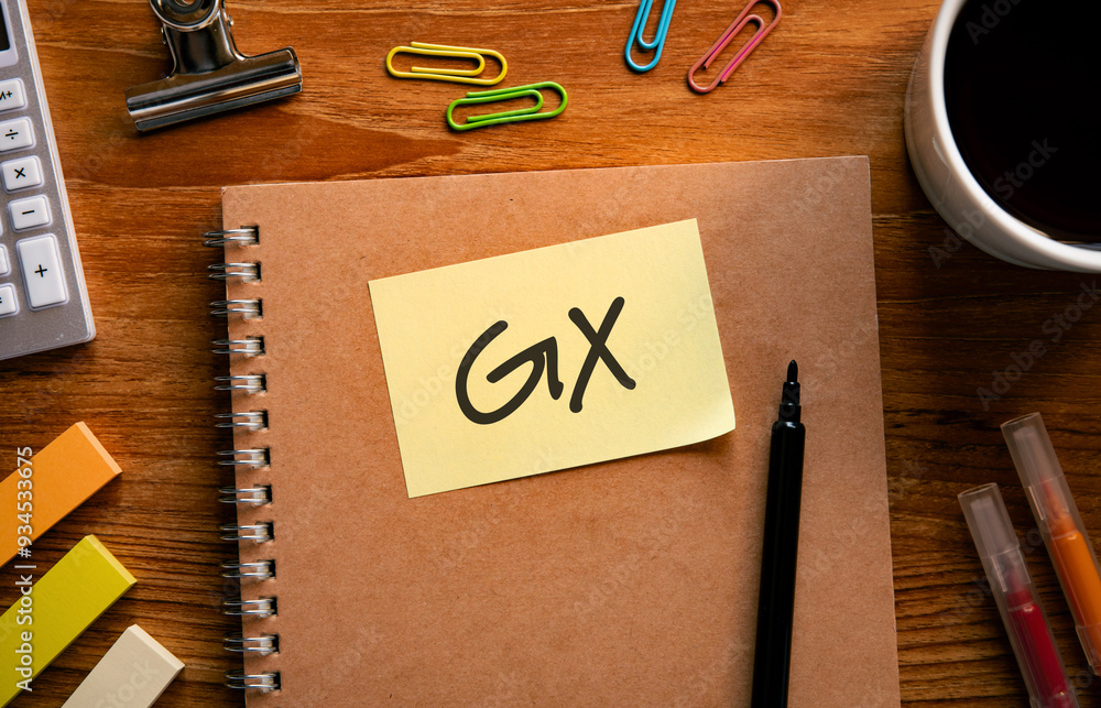 Poster there is sticky note with the word gx. it is an abbreviation for green transformation as eye-catchin
