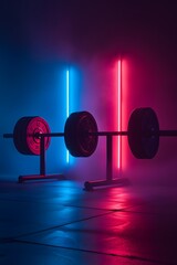 Capture a neon lit and minimalistic weightlifting bar  AI generated illustration