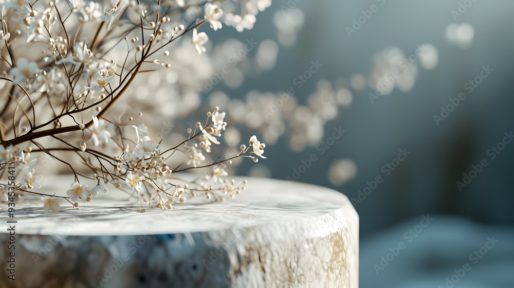 Poster Capture the subtle details of a macro view of a basic podium decorated with gipsum assets AI generated illustration