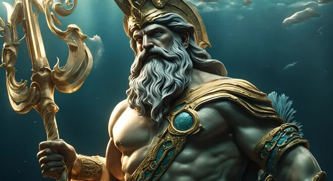 Poseidon mythical ruler of the underwater kingdom Concept Mythical Creatures Ancient Greek Gods Underwater Kingdoms 4k animation