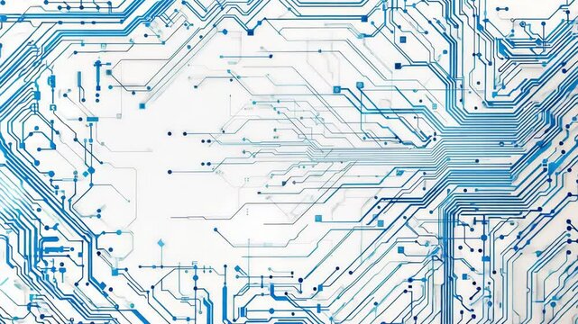 Abstract technology background featuring intricate circuit patterns in blue tones, ideal for tech-inspired designs.