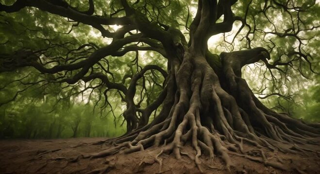 Trees withstand storms due to their deep roots providing stability and support Concept Plant resilience Deep roots Stability Supportive ecosystem 4k animation