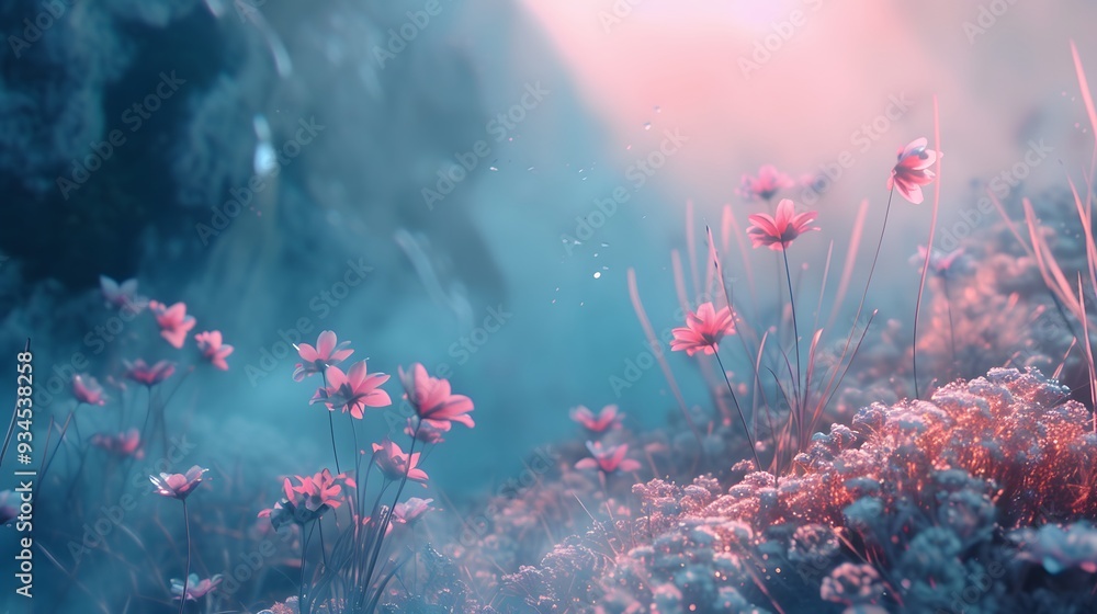 Poster cinematic background of a dreamlike landscape with minimal inputs and a macro view ai generated illu