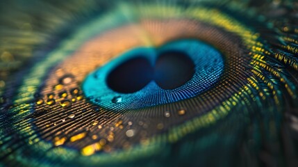 Naklejka premium Cinematic details of a peacock feather focused on its patterns in minimalist style AI generated illustration