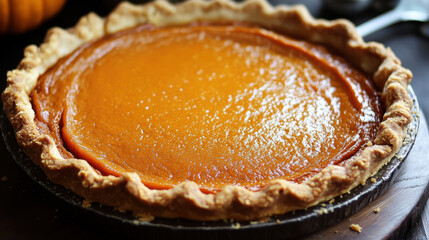 Close up of an autumnal pumpkin pie