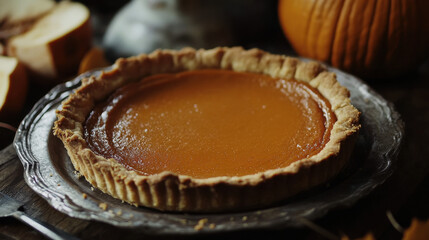 Autumnal pumpkin pie closeup