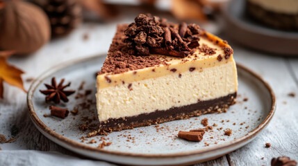 Autumnal spiced cheesecake with chocolate and cinnamon