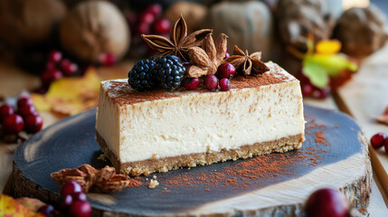 Autumnal spiced cheesecake square slice